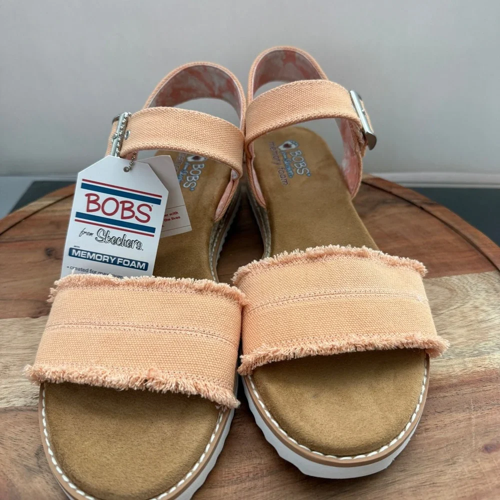 BOBS from Skechers Womens 10 Desert‎ Kiss Peach Canvas Espadrille Sandals